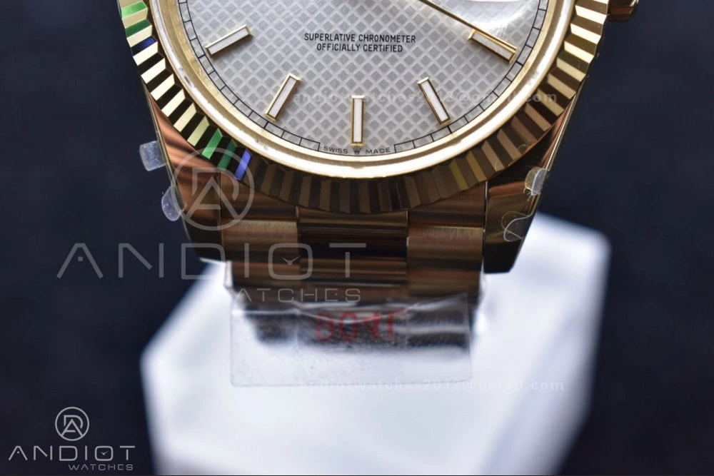 DayDate 40 YG GMF Plated 904L Steel Checked Dial Crystal Markers On President Bracelet A2836 V Practical 772