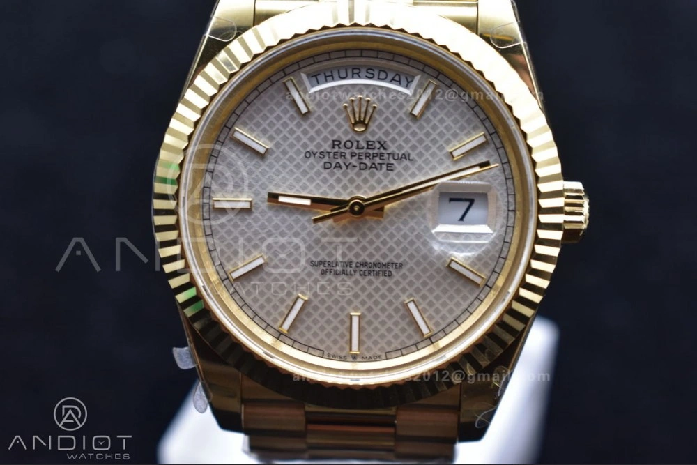 DayDate 40 YG GMF Plated 904L Steel Checked Dial Crystal Markers On President Bracelet A2836 V Practical 772