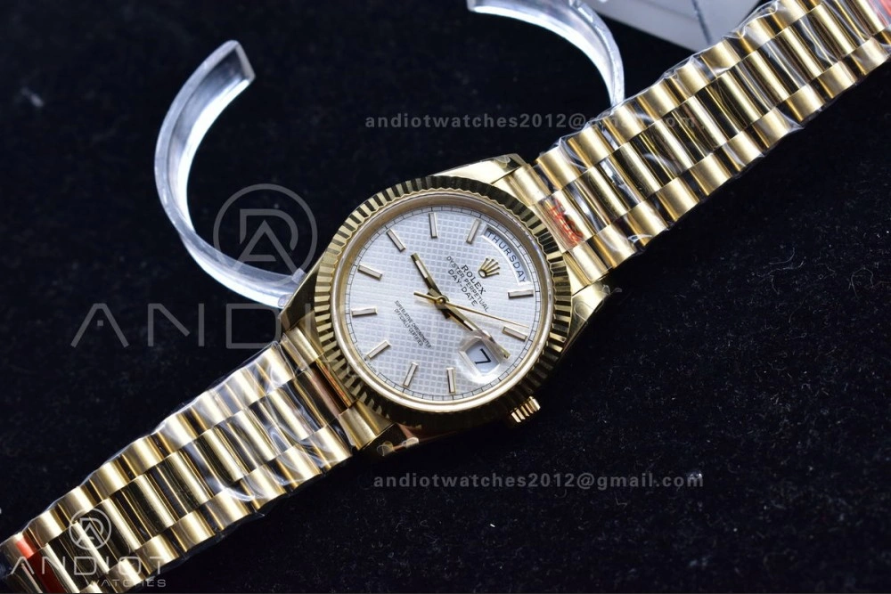 DayDate 40 YG GMF Plated 904L Steel Checked Dial Crystal Markers On President Bracelet A2836 V Practical 772
