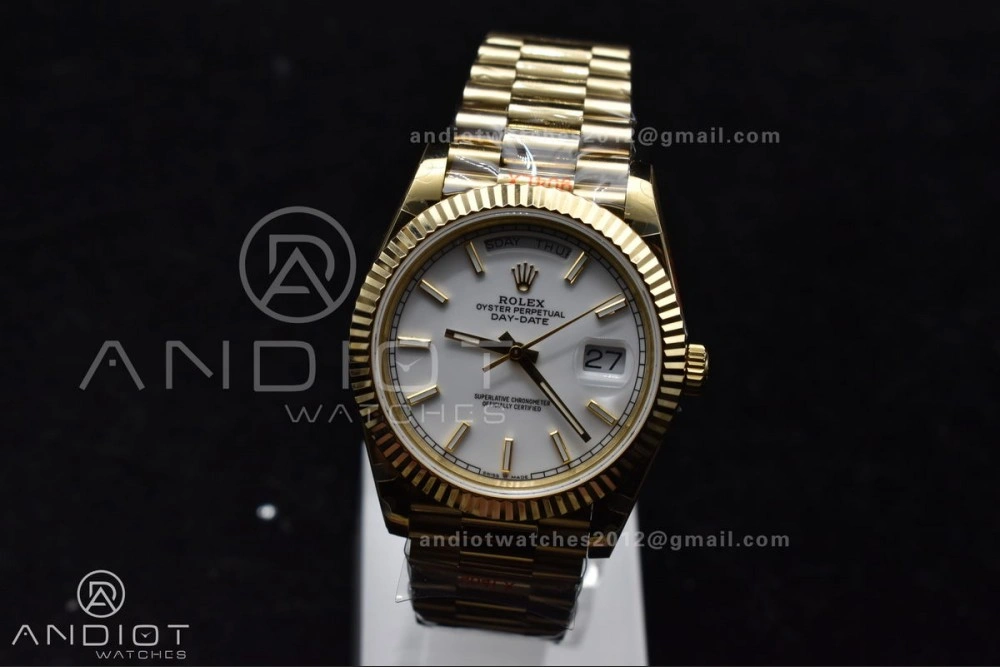 DayDate 40 YG GMF Tungsten Weighted 904L Steel White Dial Stick Markers On President Bracelet A2836 V Tailored 730