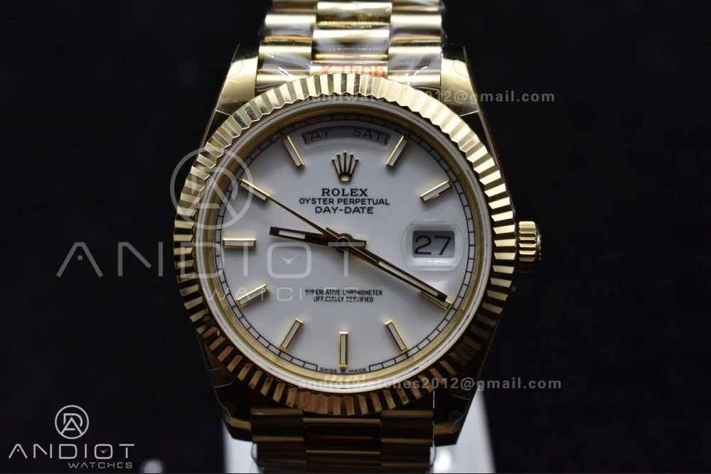 DayDate 40 YG GMF Tungsten Weighted 904L Steel White Dial Stick Markers On President Bracelet A2836 V Tailored 730