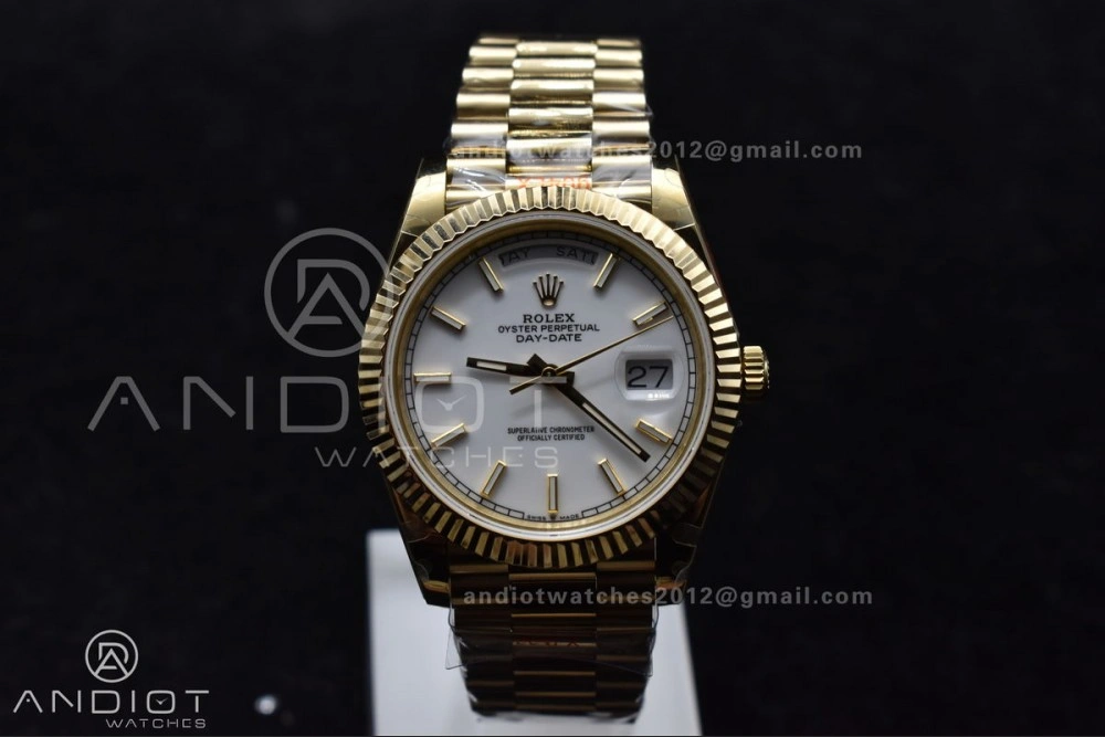 DayDate 40 YG GMF Tungsten Weighted 904L Steel White Dial Stick Markers On President Bracelet A2836 V Tailored 730