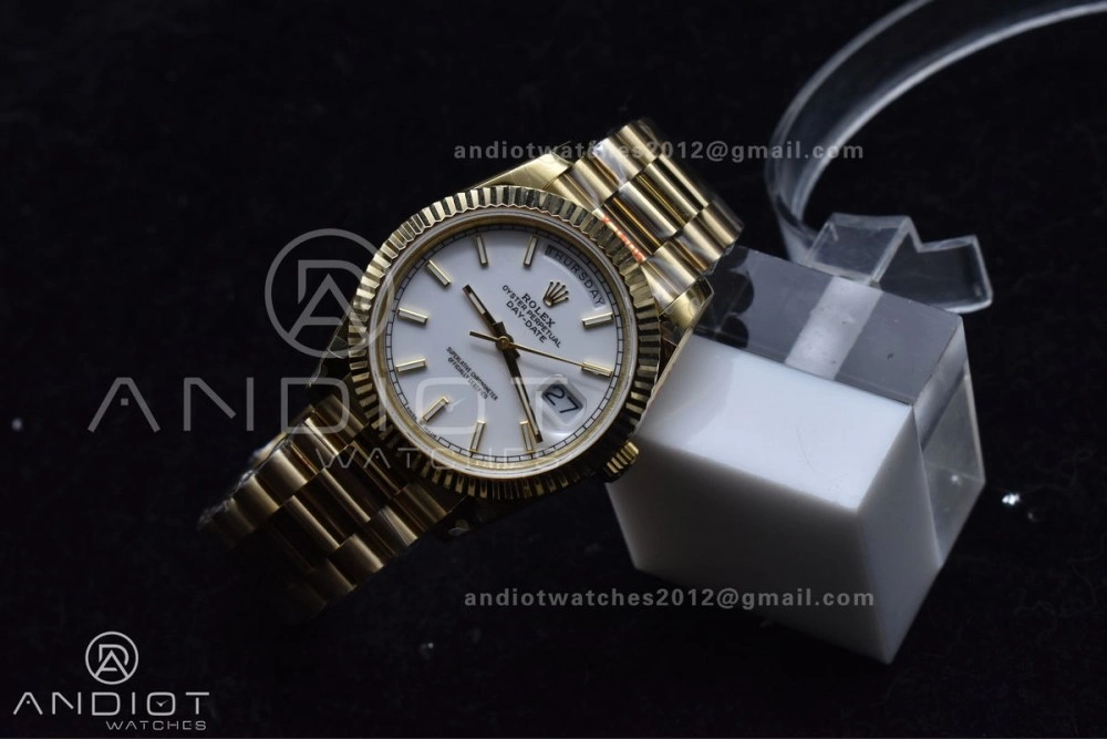 DayDate 40 YG GMF Tungsten Weighted 904L Steel White Dial Stick Markers On President Bracelet A2836 V Tailored 730