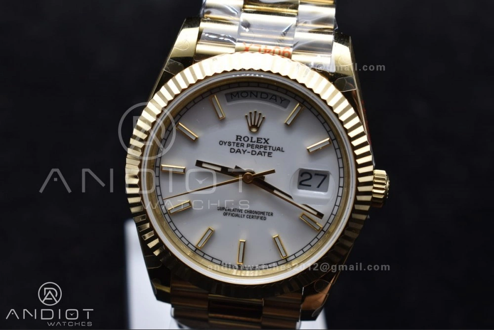 DayDate 40 YG GMF Tungsten Weighted 904L Steel White Dial Stick Markers On President Bracelet A2836 V Tailored 730