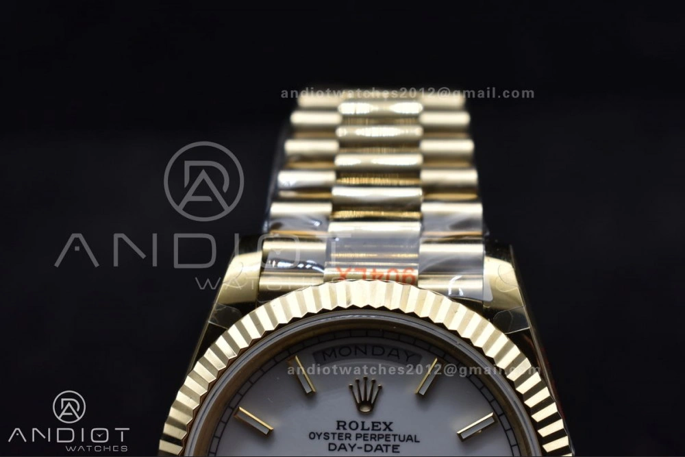 DayDate 40 YG GMF Tungsten Weighted 904L Steel White Dial Stick Markers On President Bracelet A2836 V Tailored 730