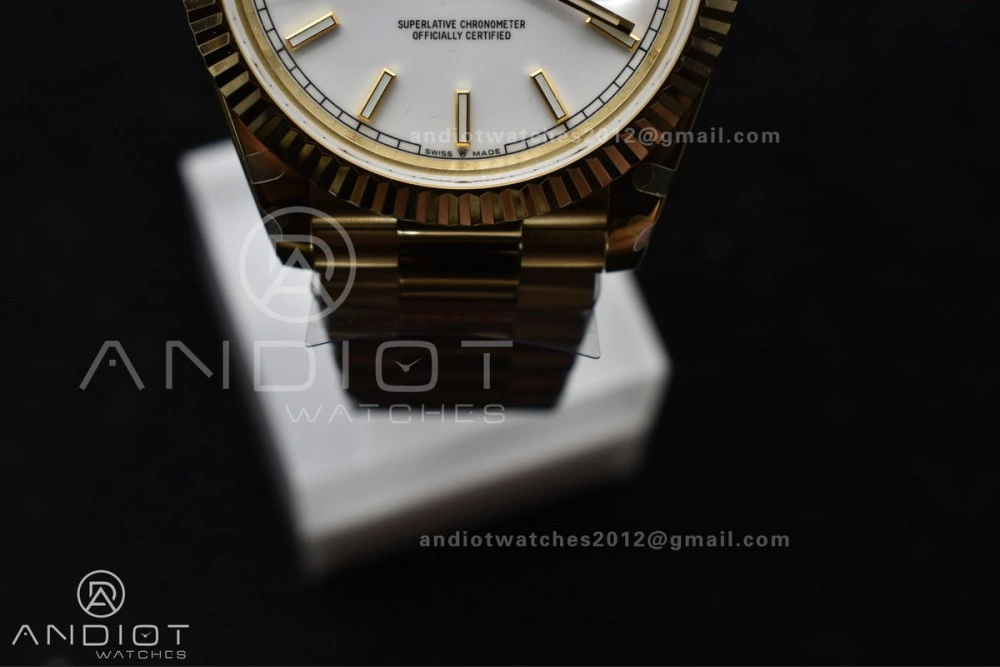 DayDate 40 YG GMF Tungsten Weighted 904L Steel White Dial Stick Markers On President Bracelet A2836 V Tailored 730