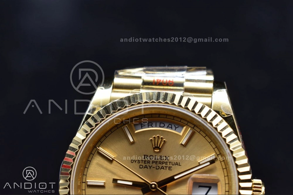 DayDate 40 YG JDF Gain Weight 904L Steel YG Dial Stick Markers on President Bracelet A2836 V ZipUp 731