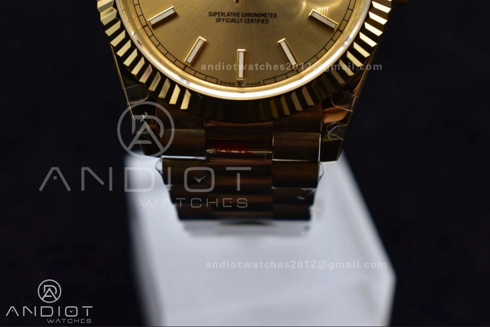 DayDate 40 YG JDF Gain Weight 904L Steel YG Dial Stick Markers on President Bracelet A2836 V ZipUp 731