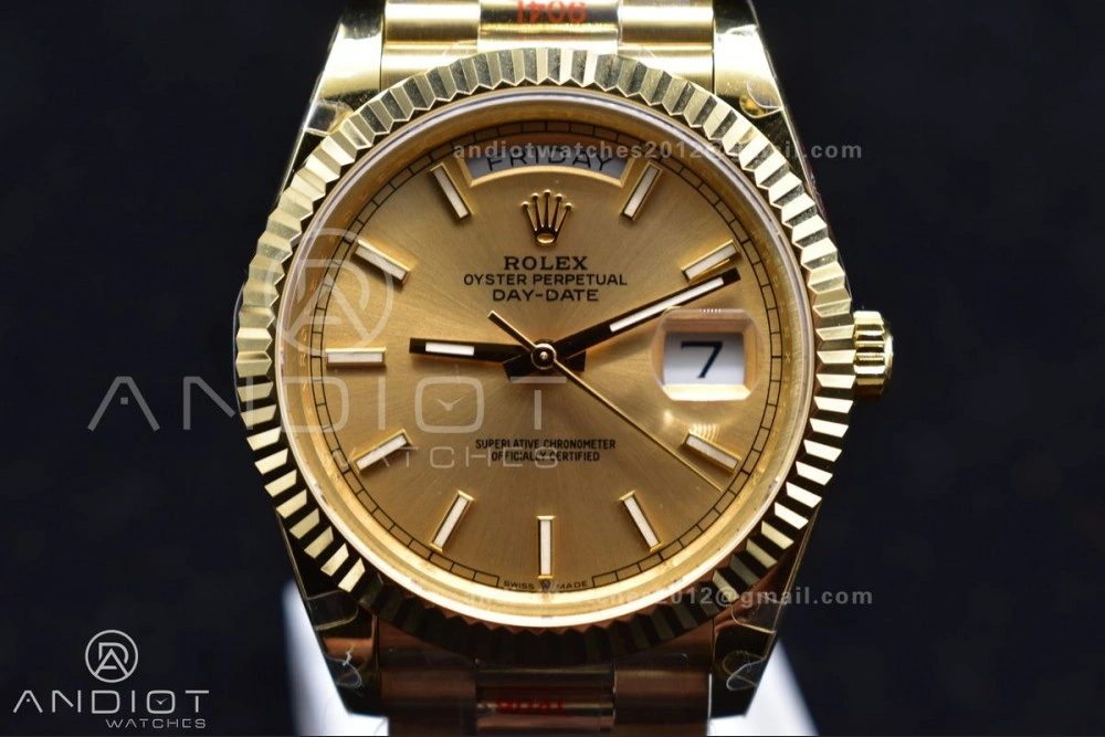 DayDate 40 YG JDF Gain Weight 904L Steel YG Dial Stick Markers on President Bracelet A2836 V ZipUp 731