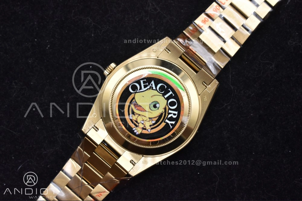 DayDate 40 YG QF Best Edition 904L Steel Green Black Dial on President Bracelet A2836 V4 (Gain Weight) TechFriendly 725
