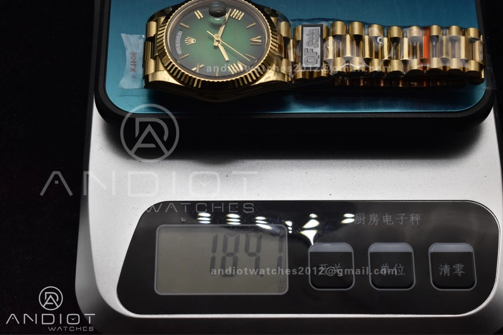 DayDate 40 YG QF Best Edition 904L Steel Green Black Dial on President Bracelet A2836 V4 (Gain Weight) TechFriendly 725