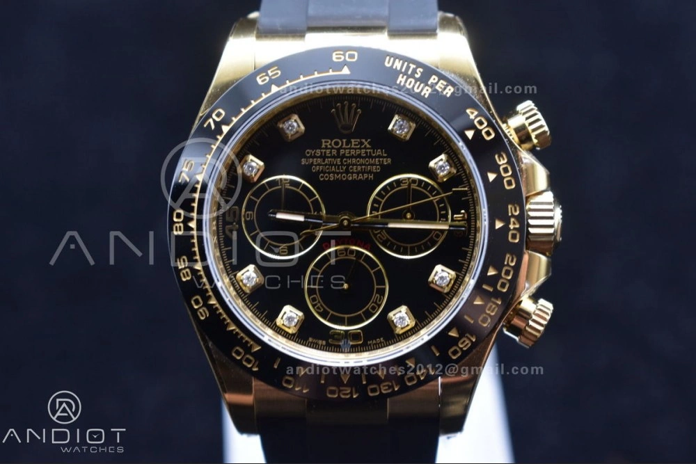 Daytona 116518 Clean 1:1 Best Edition Black Diamonds Dial on Oysterflex Rubber Strap SA4130 V WellDesigned 416