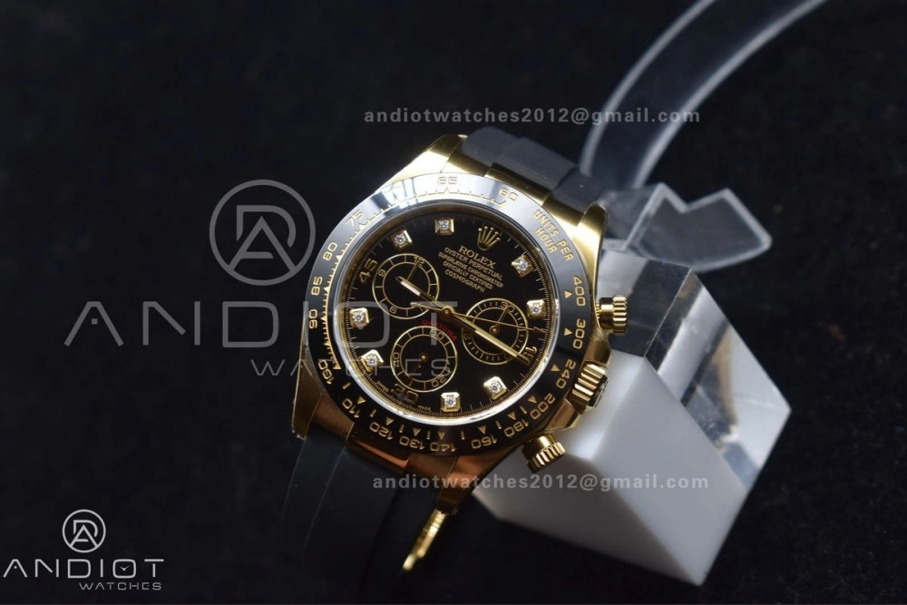 Daytona 116518 Clean 1:1 Best Edition Black Diamonds Dial on Oysterflex Rubber Strap SA4130 V WellDesigned 416