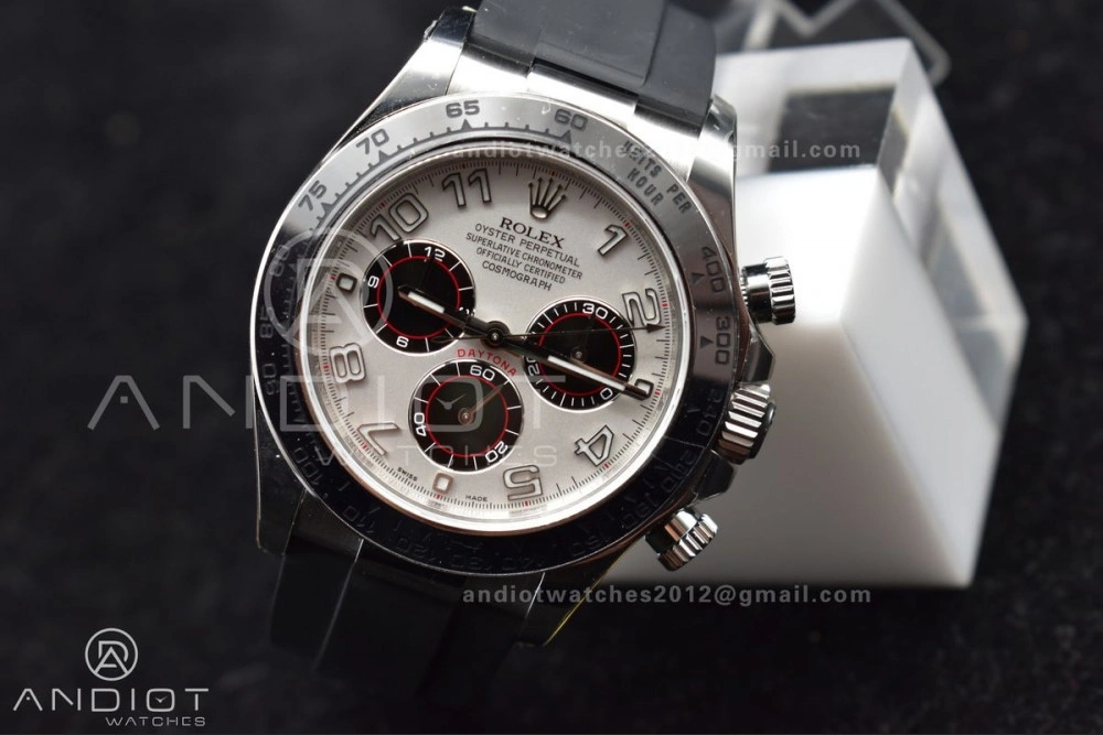 Affordable Daytona 116519 Clean 1:1 Best Edition 904L SS Case Silver Black Dial on Rubber Strap SA4130 V 414
