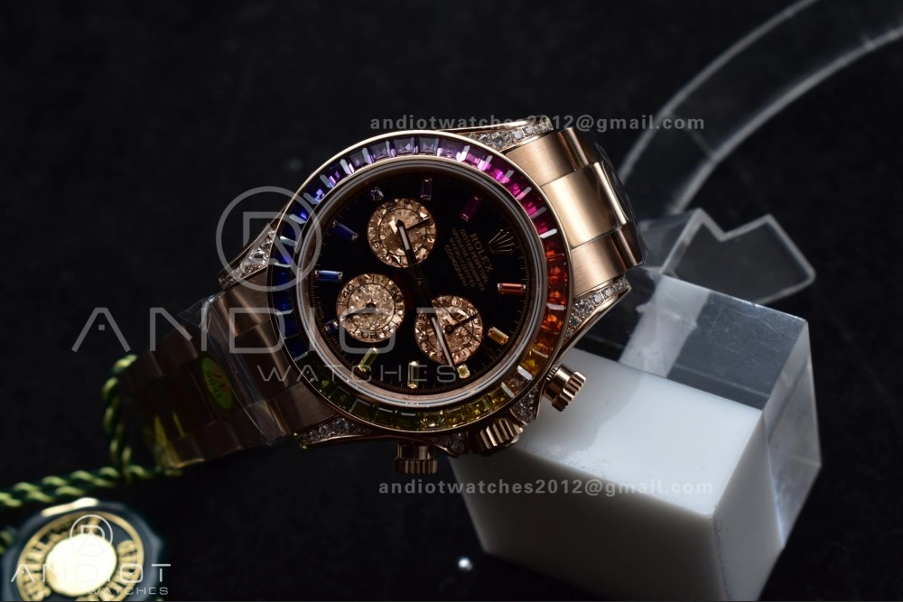 Compact Daytona 116595RBOW Rainbow ZF 1:1 Best Edition Black Diamonds Dial on RG Bracelet SH 776