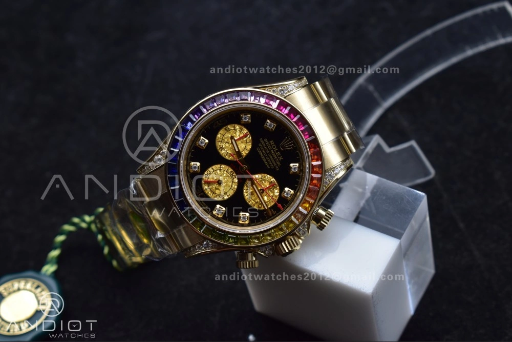 Daytona 116598RBOW Rainbow ZF 1:1 Best Edition Black Diamonds Dial on YG Bracelet SH Minimalist 779
