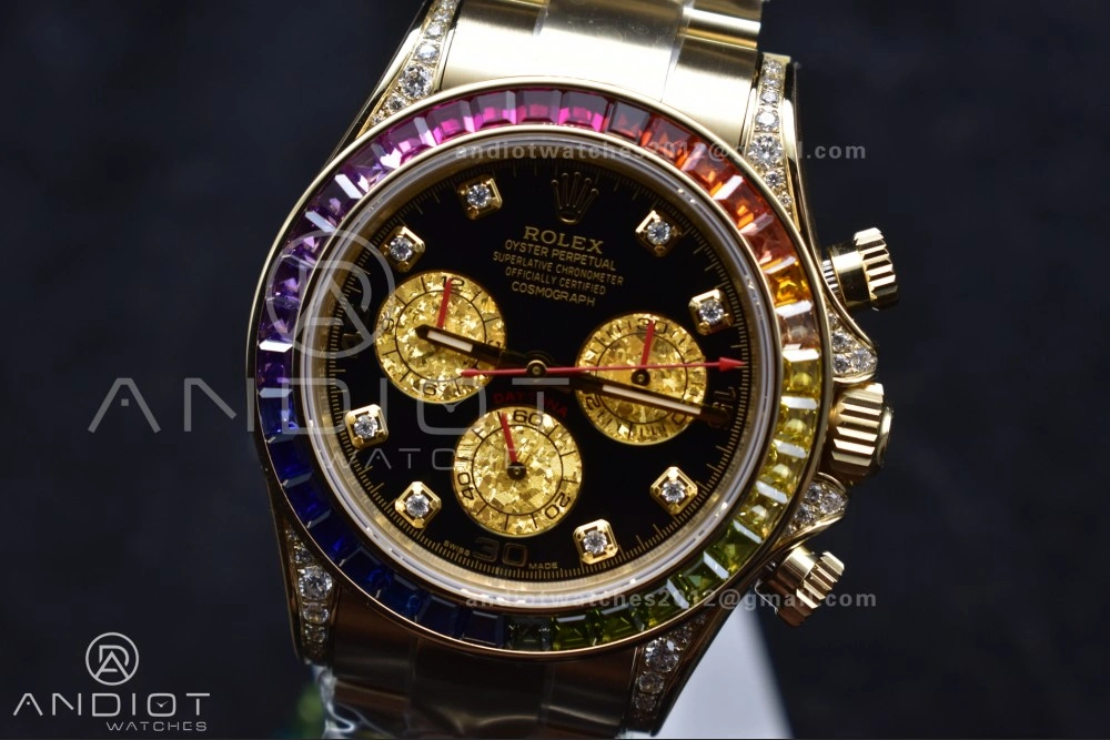 Daytona 116598RBOW Rainbow ZF 1:1 Best Edition Black Diamonds Dial on YG Bracelet SH Minimalist 779