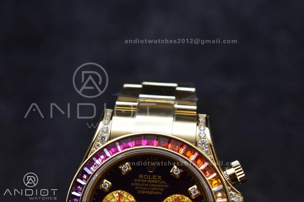 Daytona 116598RBOW Rainbow ZF 1:1 Best Edition Black Diamonds Dial on YG Bracelet SH Minimalist 779