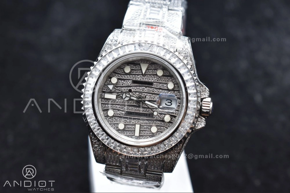 GMT 40mm Full Diamonds SS AMGF Best Edition Diamond Dial On Bracelet On VR Stretchable 849