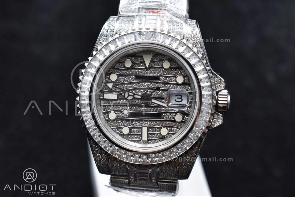 GMT 40mm Full Diamonds SS AMGF Best Edition Diamond Dial On Bracelet On VR Stretchable 849