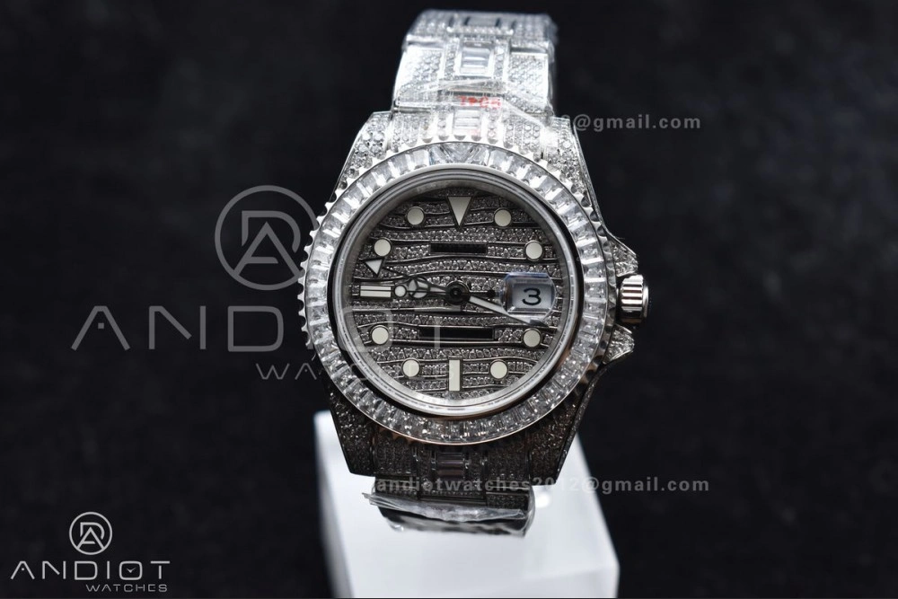 GMT 40mm Full Diamonds SS AMGF Best Edition Diamond Dial On Bracelet On VR Stretchable 849