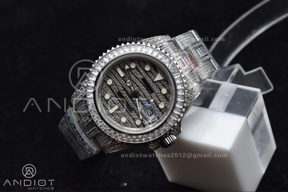GMT 40mm Full Diamonds SS AMGF Best Edition Diamond Dial On Bracelet On VR Stretchable 849