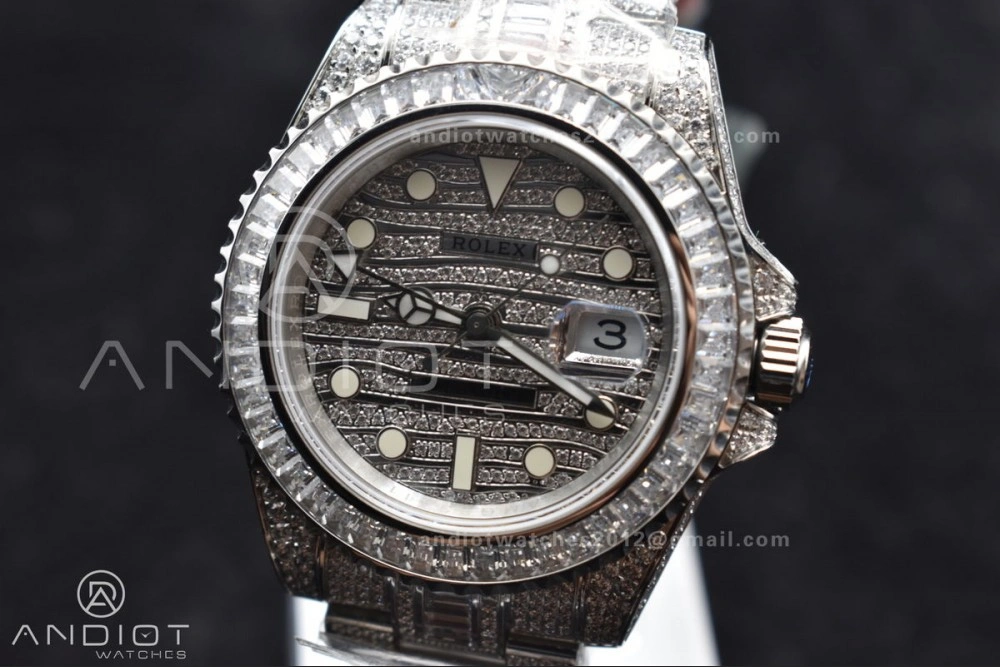 GMT 40mm Full Diamonds SS AMGF Best Edition Diamond Dial On Bracelet On VR Stretchable 849