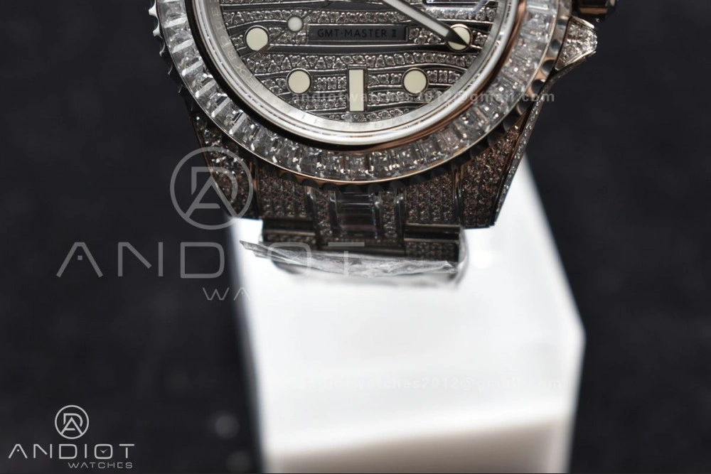 GMT 40mm Full Diamonds SS AMGF Best Edition Diamond Dial On Bracelet On VR Stretchable 849