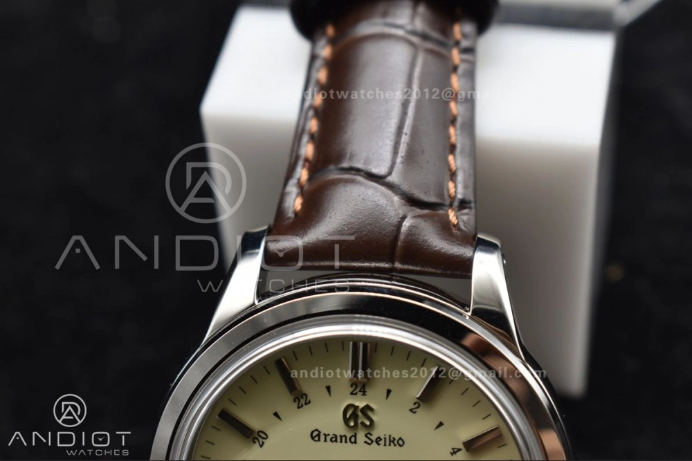 Comfortable Grand Seiko Elegance GMT SS GSF 1:1 Best Edition Cream Dial on Brown Leather Strap NH 886