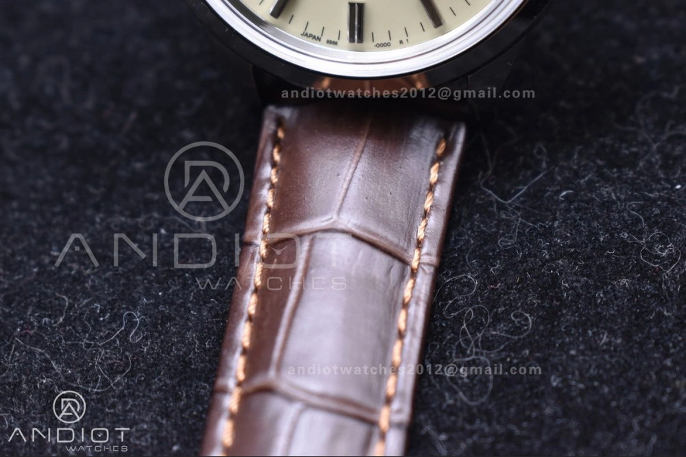 Comfortable Grand Seiko Elegance GMT SS GSF 1:1 Best Edition Cream Dial on Brown Leather Strap NH 886