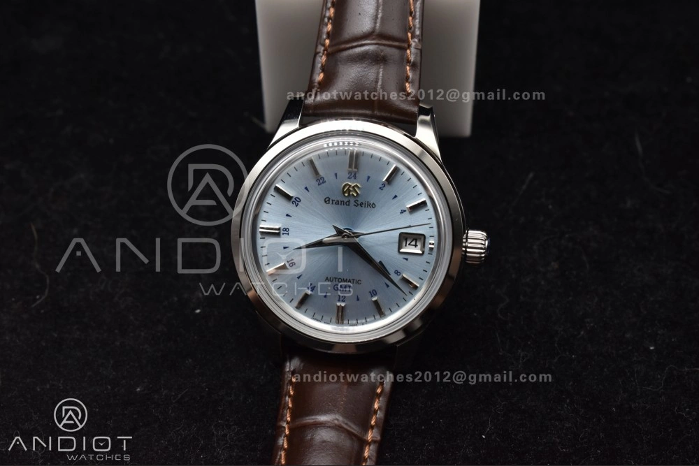 Grand Seiko Elegance GMT SS GSF 1:1 Best Edition Sky blue Dial on Brown Leather Strap NH Neat 264