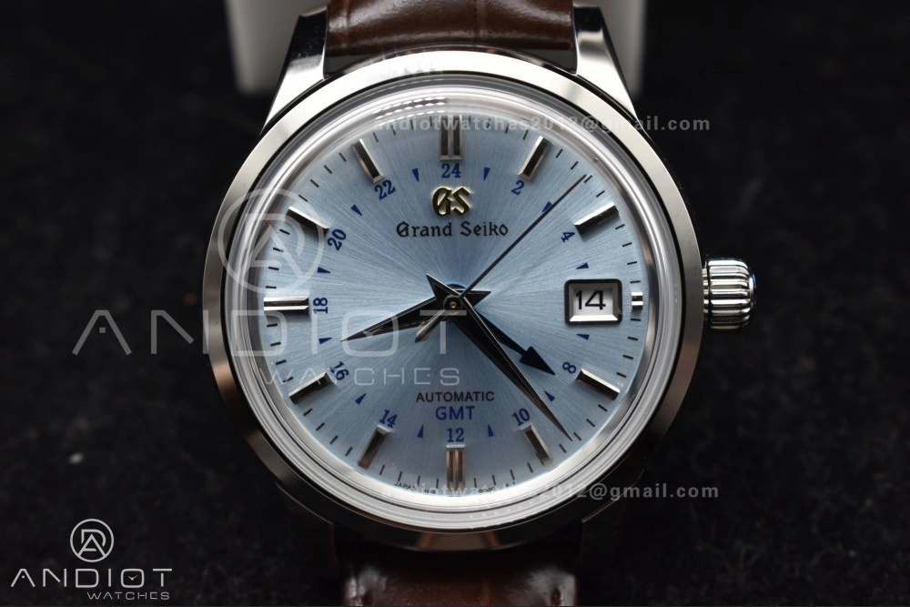 Grand Seiko Elegance GMT SS GSF 1:1 Best Edition Sky blue Dial on Brown Leather Strap NH Neat 264