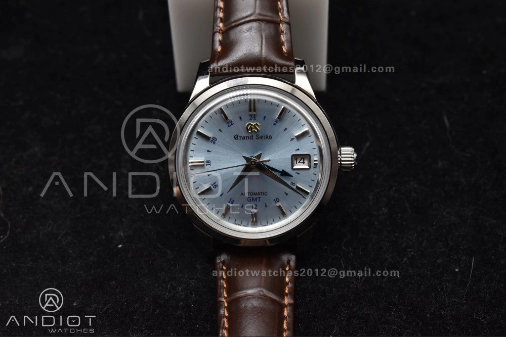 Grand Seiko Elegance GMT SS GSF 1:1 Best Edition Sky blue Dial on Brown Leather Strap NH Neat 264