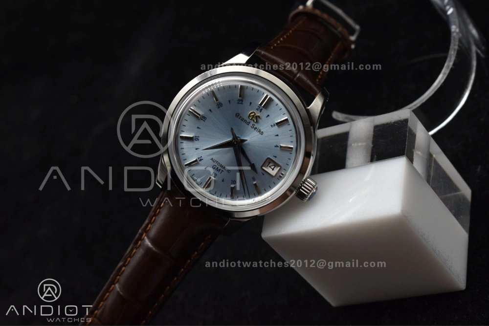 Grand Seiko Elegance GMT SS GSF 1:1 Best Edition Sky blue Dial on Brown Leather Strap NH Neat 264