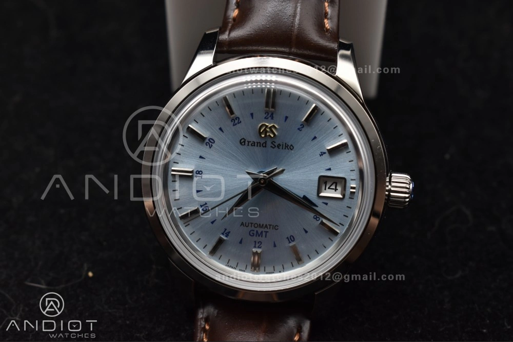 Grand Seiko Elegance GMT SS GSF 1:1 Best Edition Sky blue Dial on Brown Leather Strap NH Neat 264
