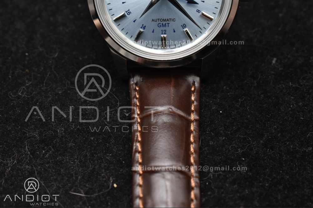 Grand Seiko Elegance GMT SS GSF 1:1 Best Edition Sky blue Dial on Brown Leather Strap NH Neat 264