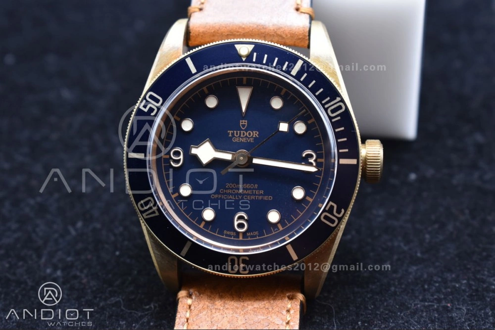 GoodFit Heritage Black Bay Bronze Blue XF 1:1 Best Edition on Aged Brown Leather Strap A2824 V3 (Free Nato Strap) 1272