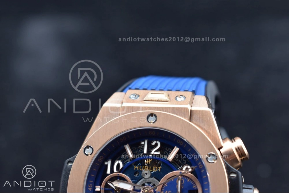 RelaxedFit Hublot Big Bang Unico RG ZF 1:1 Best Edition Blue Skeleton Dial on Blue Rubber Strap A 894