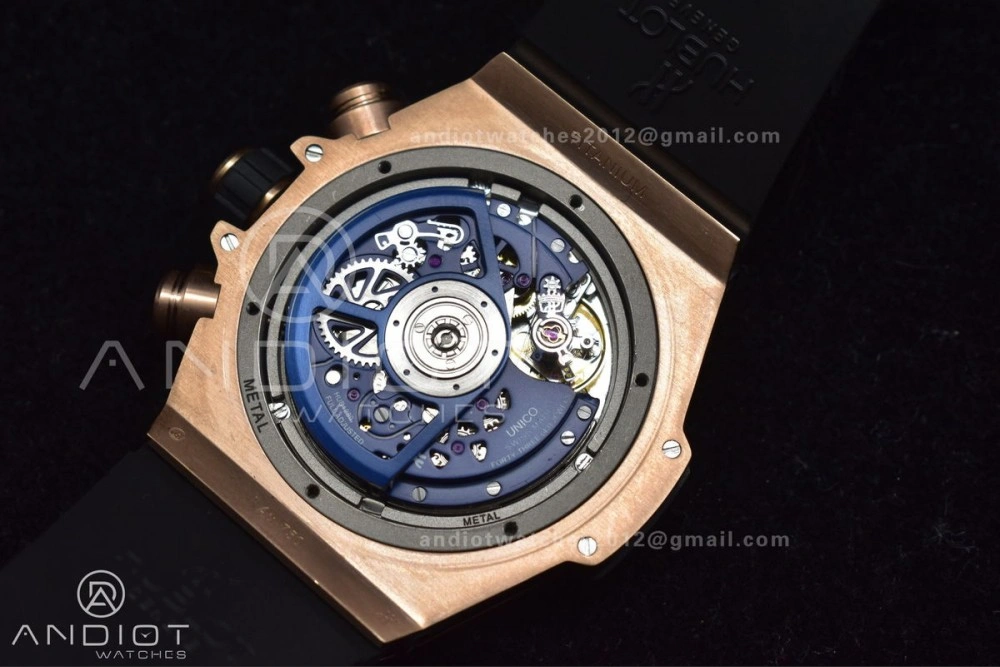 RelaxedFit Hublot Big Bang Unico RG ZF 1:1 Best Edition Blue Skeleton Dial on Blue Rubber Strap A 894