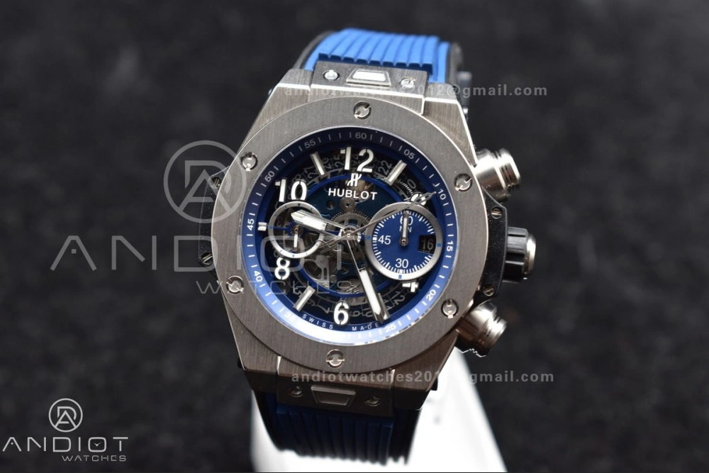 Hublot Big Bang Unico Titanium ZF 1:1 Best Edition Blue Skeleton Dial on Blue Rubber Strap A Breathable 424