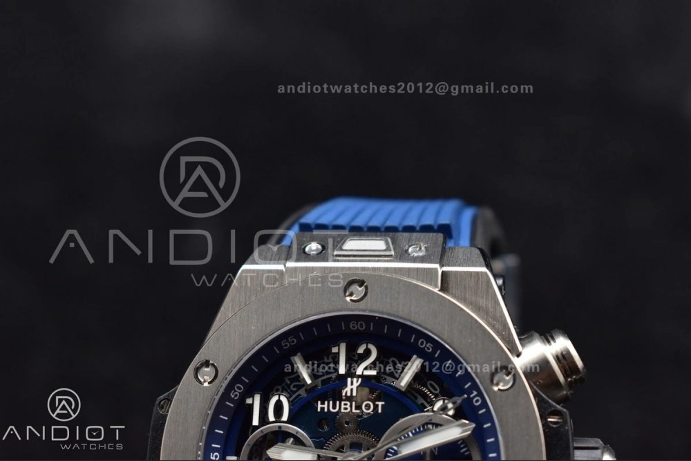 Hublot Big Bang Unico Titanium ZF 1:1 Best Edition Blue Skeleton Dial on Blue Rubber Strap A Breathable 424