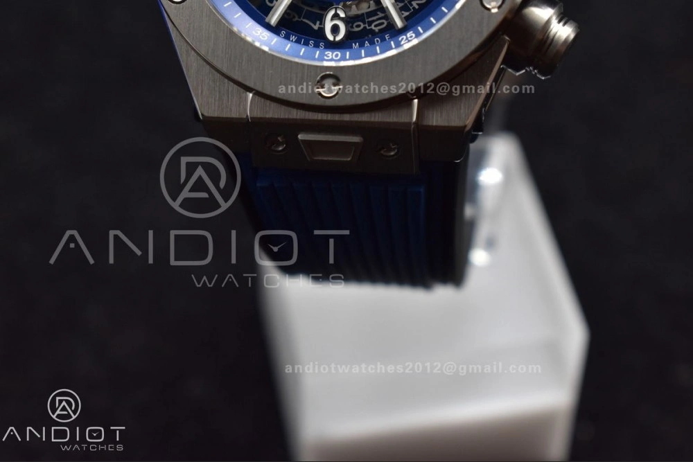 Hublot Big Bang Unico Titanium ZF 1:1 Best Edition Blue Skeleton Dial on Blue Rubber Strap A Breathable 424