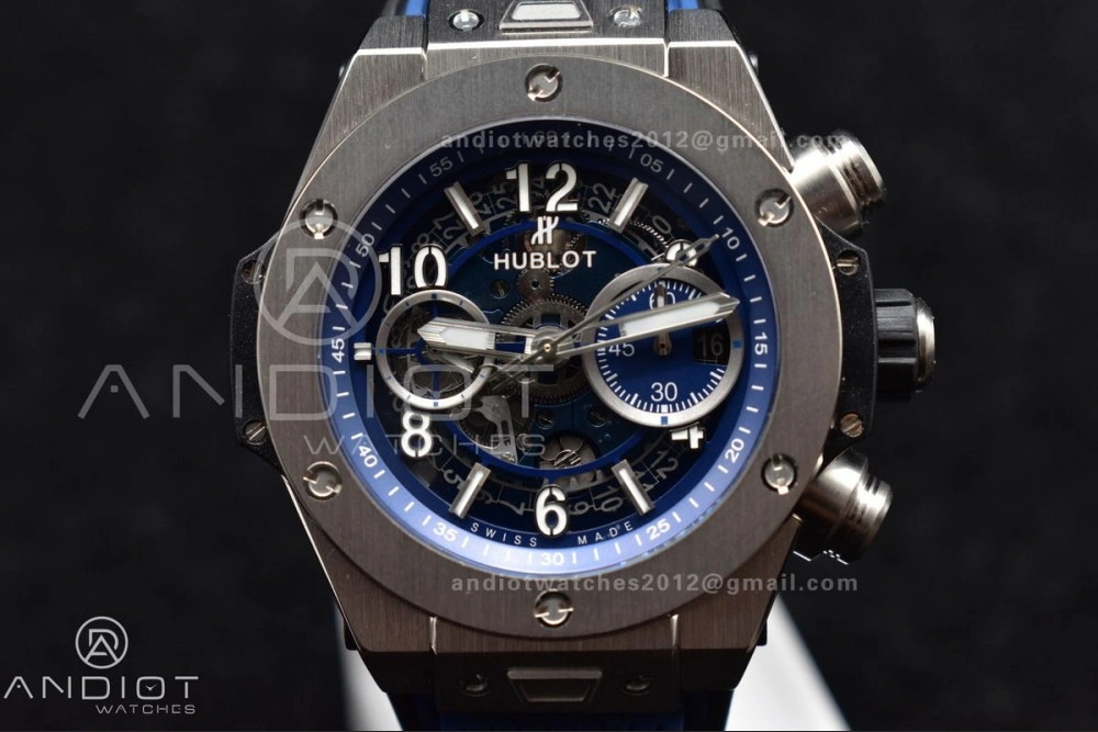 Hublot Big Bang Unico Titanium ZF 1:1 Best Edition Blue Skeleton Dial on Blue Rubber Strap A Breathable 424