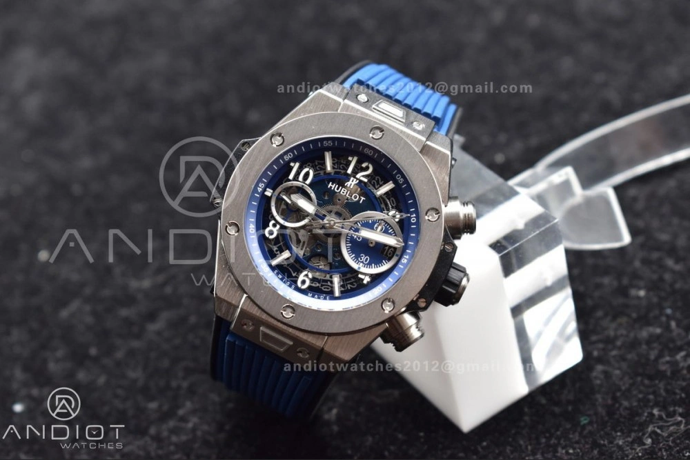 Hublot Big Bang Unico Titanium ZF 1:1 Best Edition Blue Skeleton Dial on Blue Rubber Strap A Breathable 424