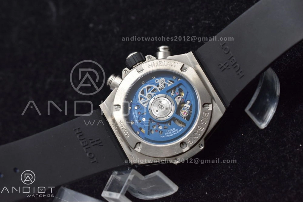 Hublot Big Bang Unico Titanium ZF 1:1 Best Edition Blue Skeleton Dial on Blue Rubber Strap A Breathable 424