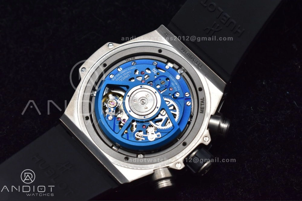 Hublot Big Bang Unico Titanium ZF 1:1 Best Edition Blue Skeleton Dial on Blue Rubber Strap A Breathable 424
