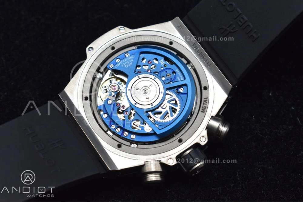 Hublot Big Bang Unico Titanium ZF 1:1 Best Edition Blue Skeleton Dial on Blue Rubber Strap A Breathable 424