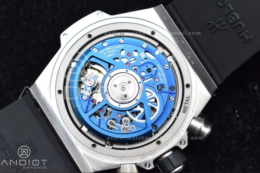 Hublot Big Bang Unico Titanium ZF 1:1 Best Edition Blue Skeleton Dial on Blue Rubber Strap A Breathable 424
