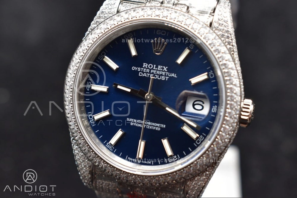 JDF 41mm Best Version Diamond DateJust Blue Stick Markers Durable 897
