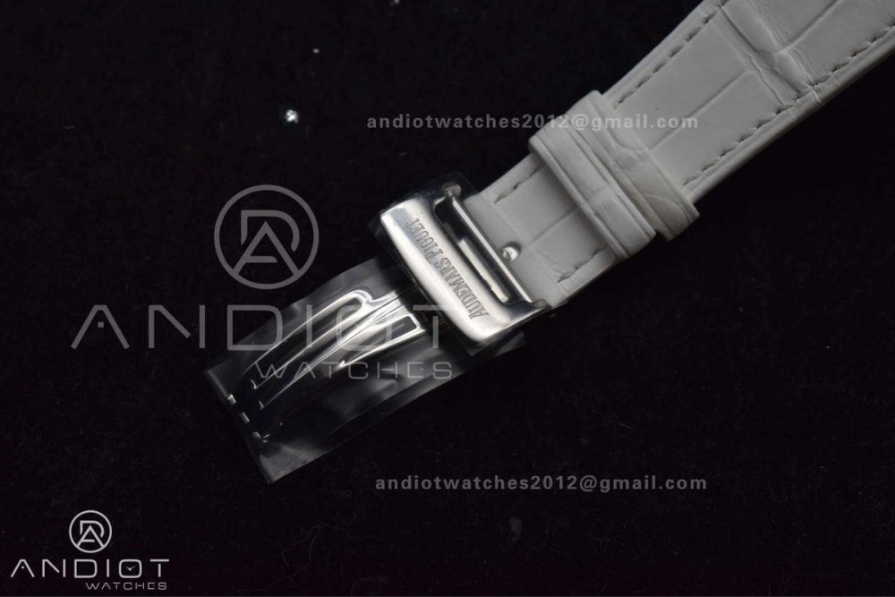 Lady Royal Oak 33mm 67651 SS Diamond Bezel V7F 1:1 White Textured Dial On White Croco Leather Strap Ronda Quartz to AP Cal. EasyCare 101